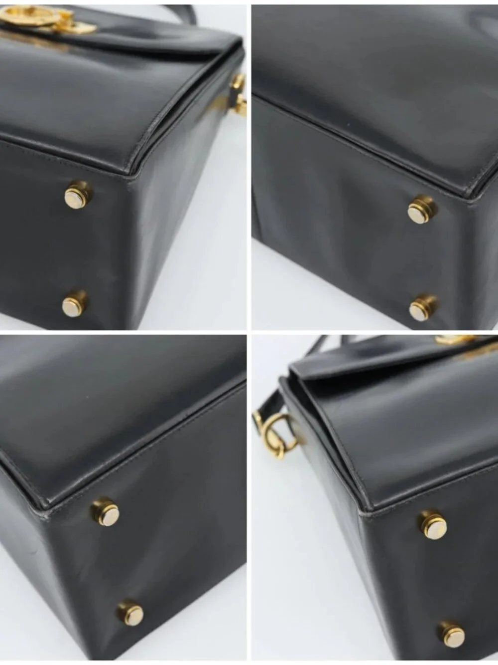 Salvatore Ferragamo Gancini Hand Bag Leather 2way Black Gold Auth 186374